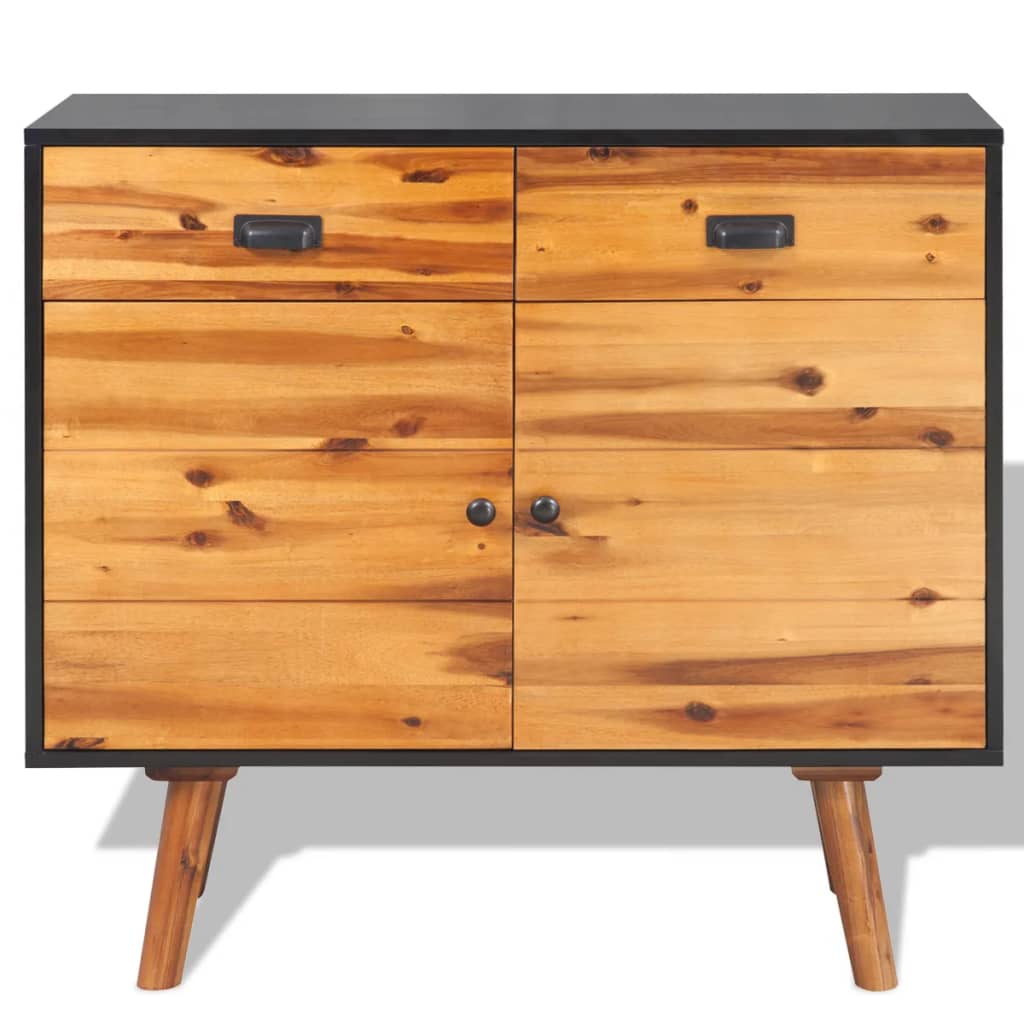 Sideboard Solid Acacia Wood Brown and black