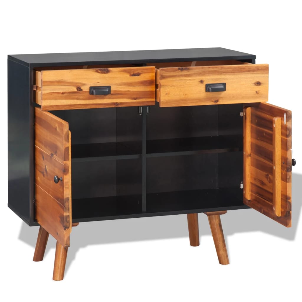 Sideboard Solid Acacia Wood Brown and black