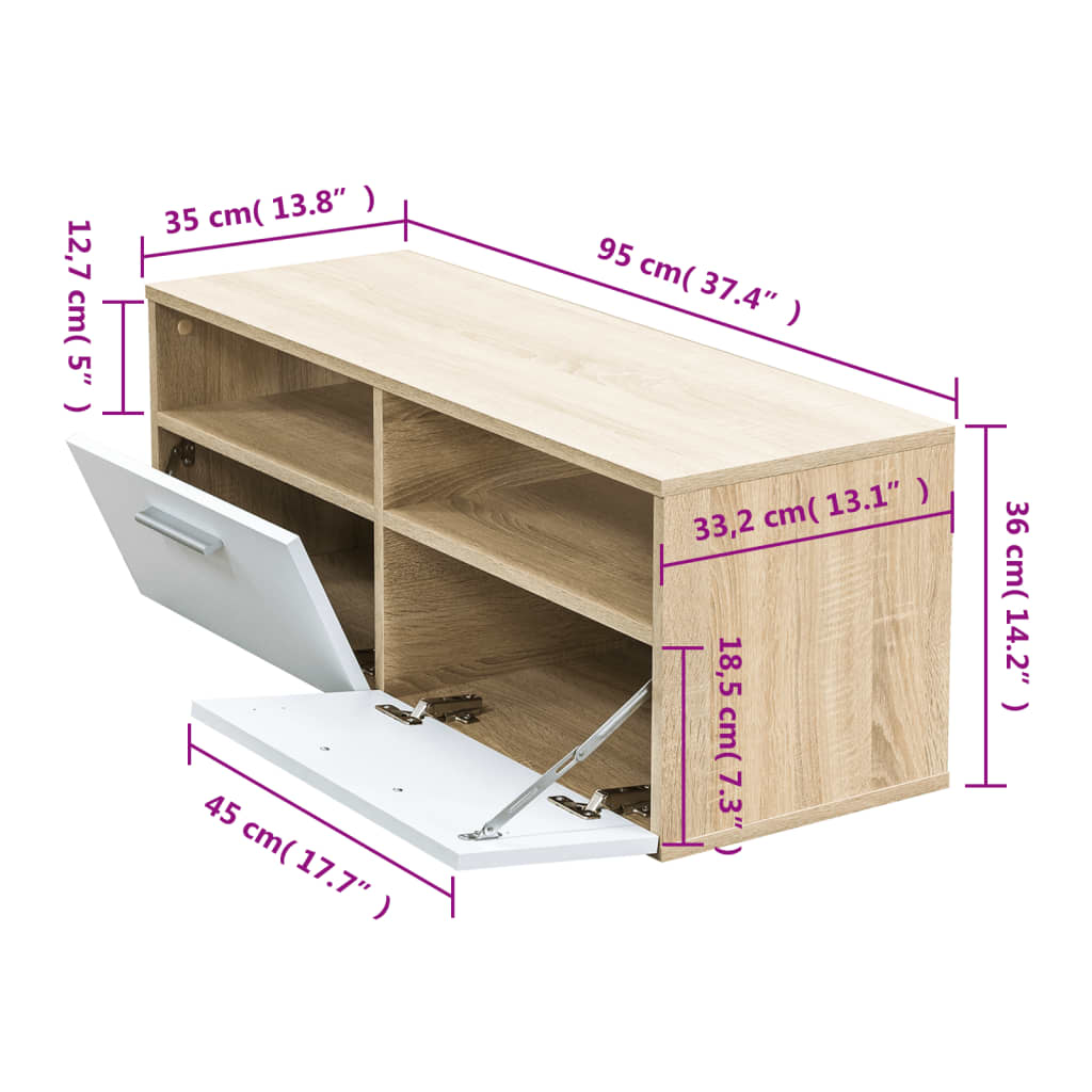 TV Cabinet Chipboard Oak and White