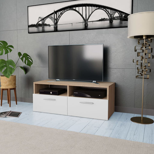  TV Cabinet Chipboard Oak and White
