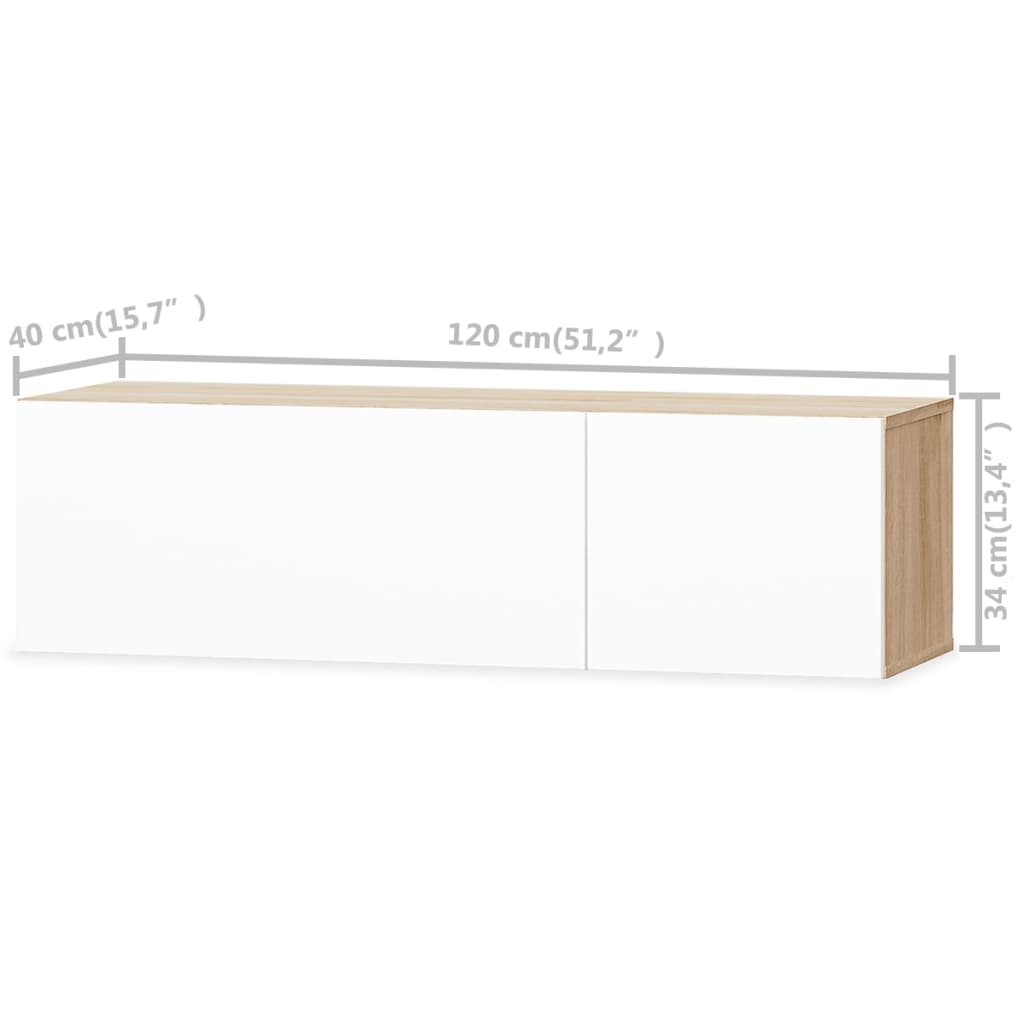 TV Cabinet Chipboard High Gloss White and Oak