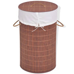 Bamboo Laundry Bin Round Brown