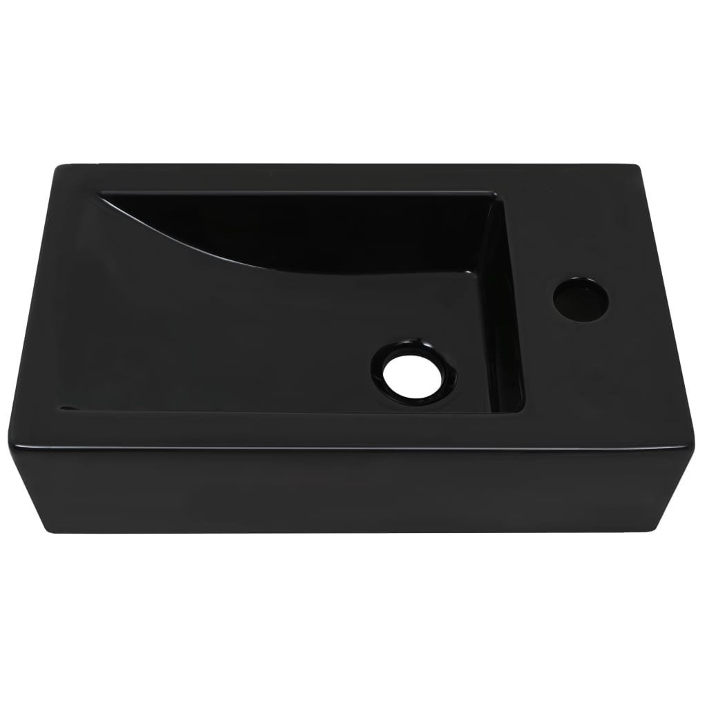Basin with Faucet Hole Rectangular Ceramic Black