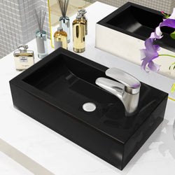 Basin with Faucet Hole Rectangular Ceramic Black