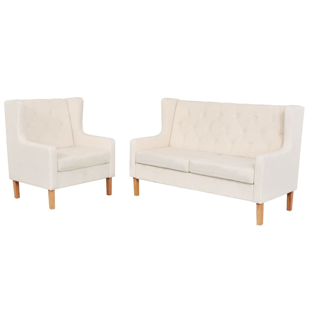 Sofa Set 2 Pieces Fabric Cream White - 140×68×90cm
