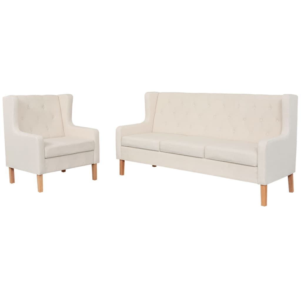 Sofa Set 2 Pieces Fabric Cream White - 76×68×90cm