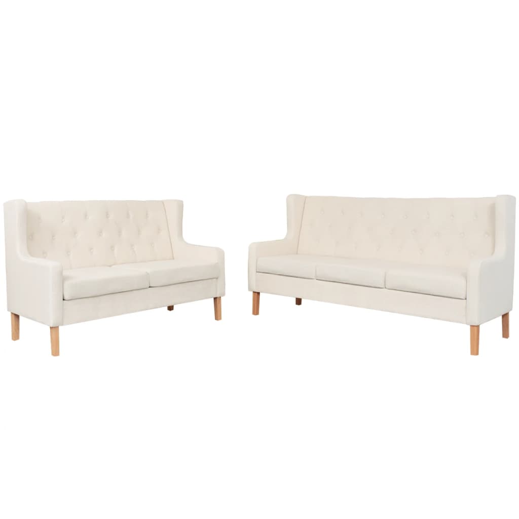 Sofa Set 2 Pieces Fabric Cream White - 180×68×90cm