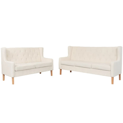 Sofa Set 2 Pieces Fabric Cream White - 180×68×90cm