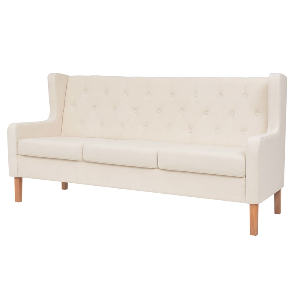 Sofa Set 2 Pieces Fabric Cream White - 180×68×90cm