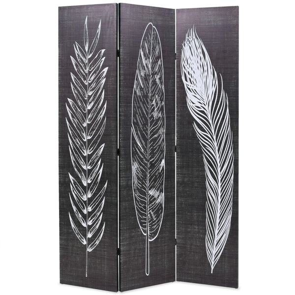  Folding Room Divider  Feathers Black and White