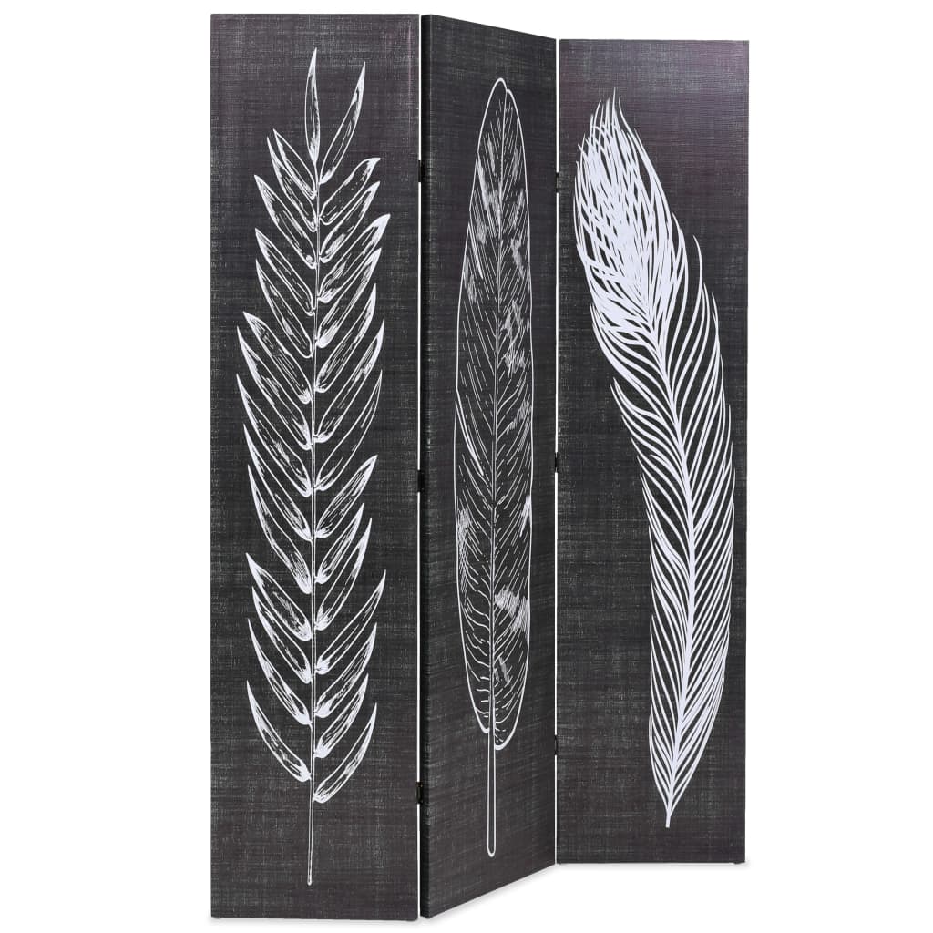 Folding Room Divider Feathers Black and White - 120×170cm