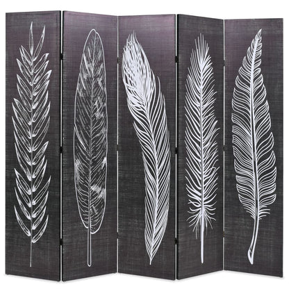 Folding Room Divider Feathers Black and White - 200×170cm