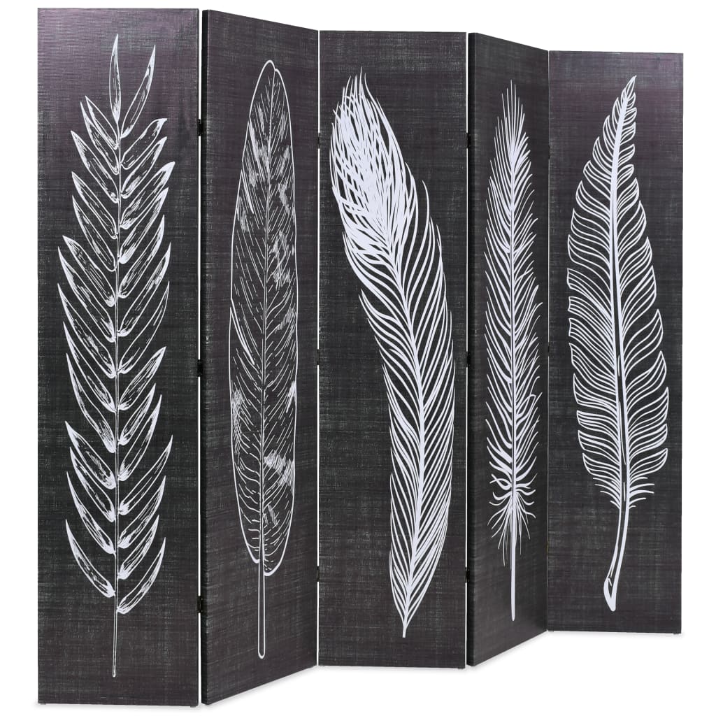 Folding Room Divider Feathers Black and White - 200×170cm