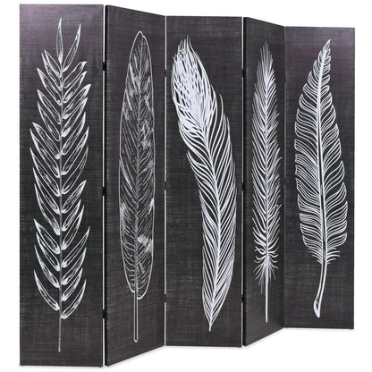 Folding Room Divider Feathers Black and White - 200×170cm