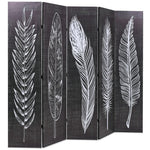 Folding Room Divider Feathers Black and White