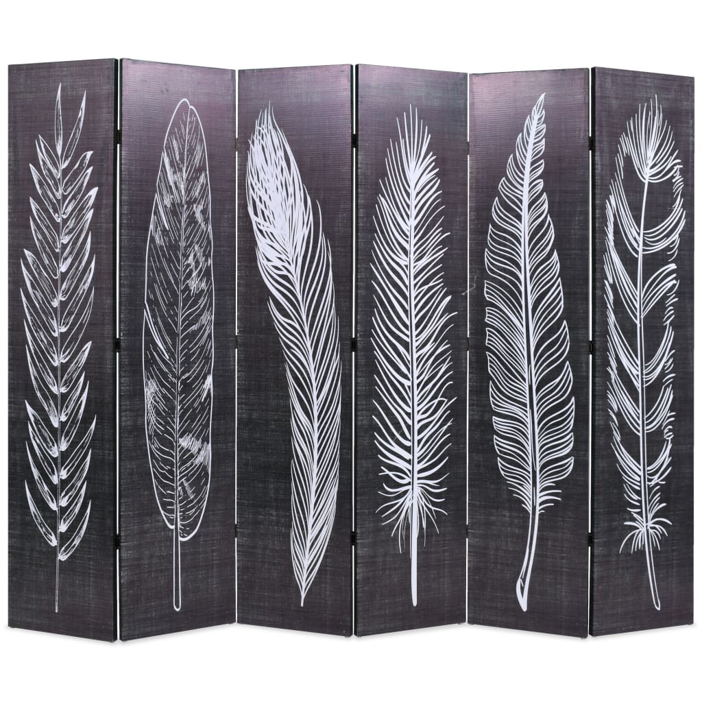 Folding Room Divider Feathers Black & White