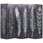 Folding Room Divider Feathers Black & White