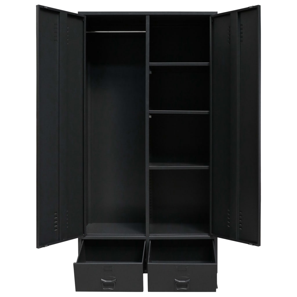 Wardrobe Metal Industrial Style Black - 90×40×180cm