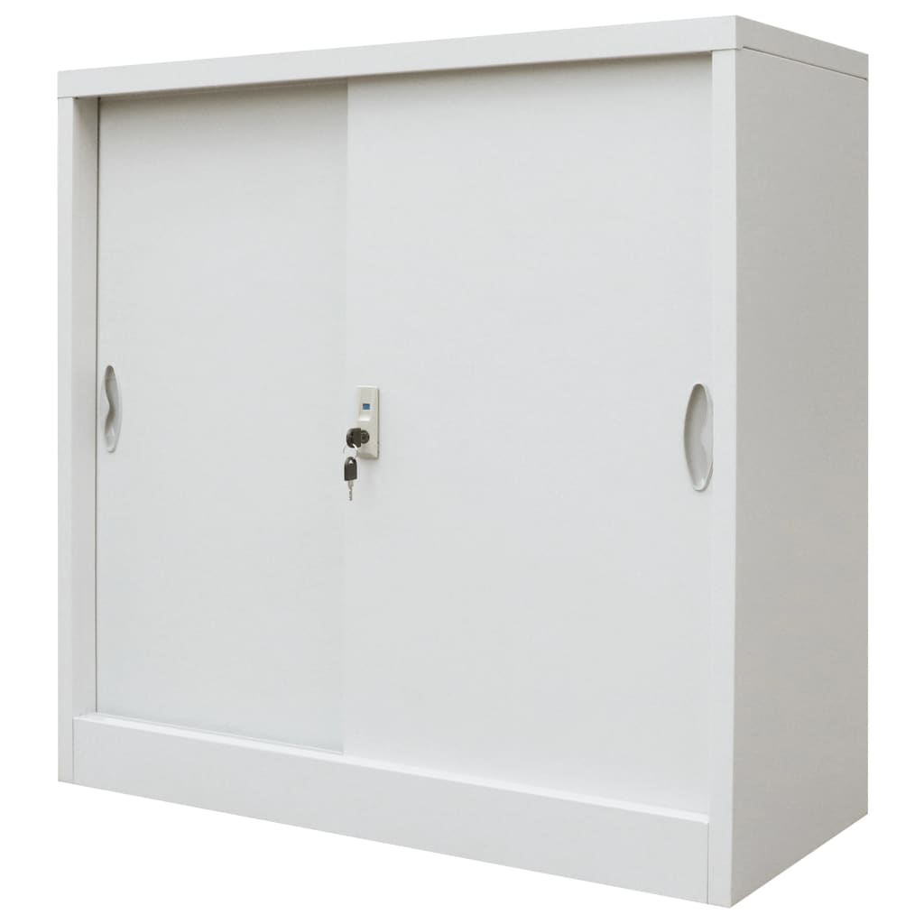Office Cabinet with Sliding Doors Metal Grey