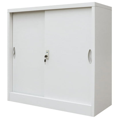 Office Cabinet with Sliding Doors Metal Grey