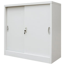 Office Cabinet with Sliding Doors Metal Grey