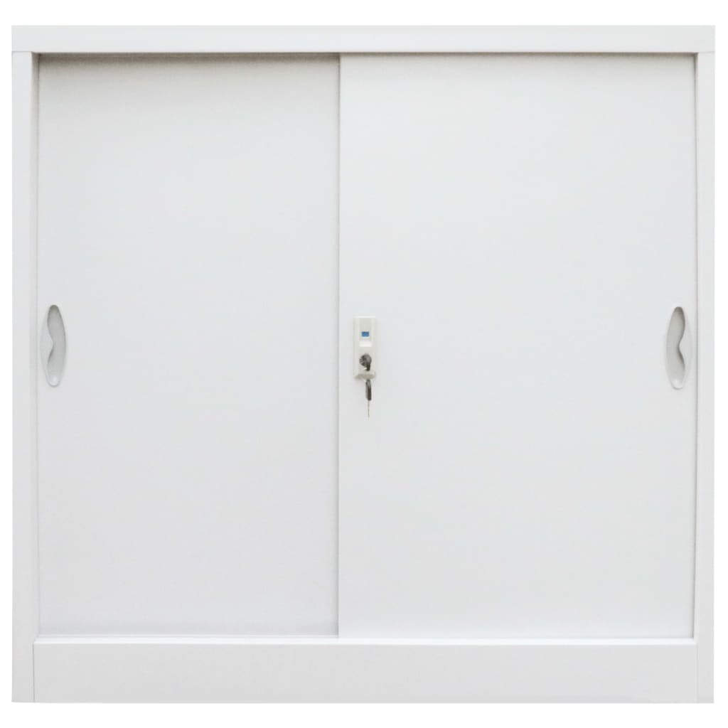 Office Cabinet with Sliding Doors Metal Grey