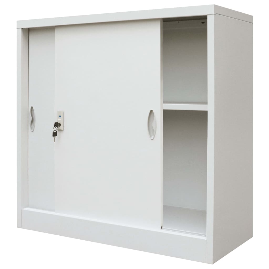 Office Cabinet with Sliding Doors Metal Grey