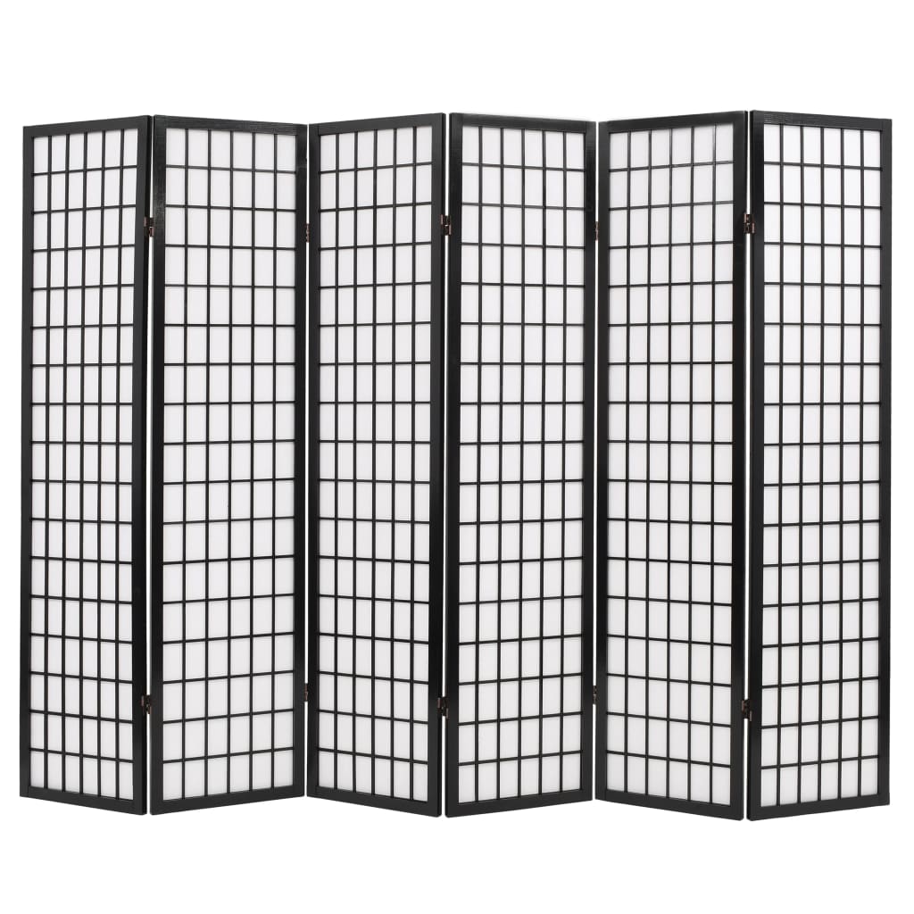 Folding 6-Panel Room Divider Japanese Style Black