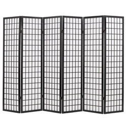 Folding 6-Panel Room Divider Japanese Style Black