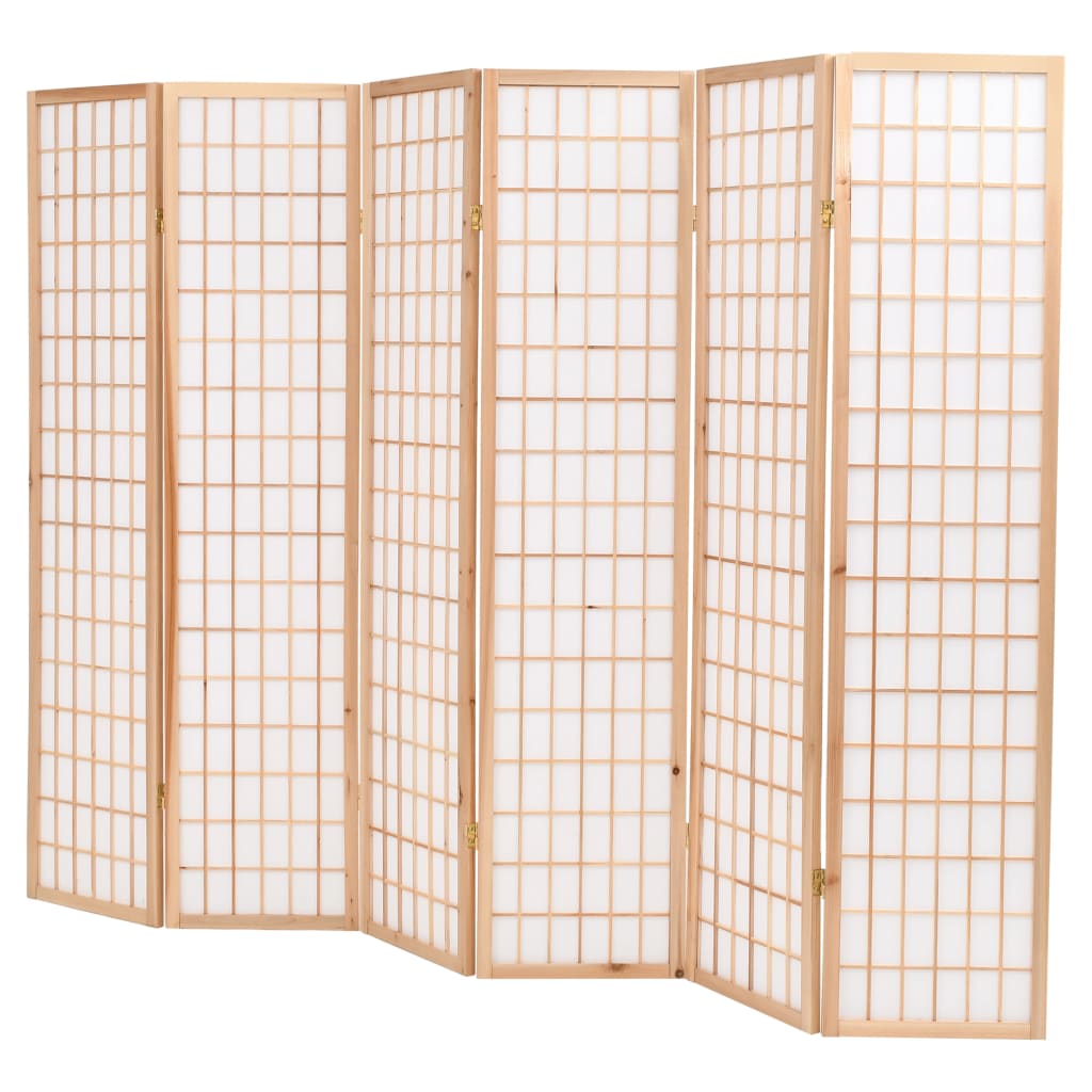 Folding 6-Panel Room Divider Japanese Style Natural