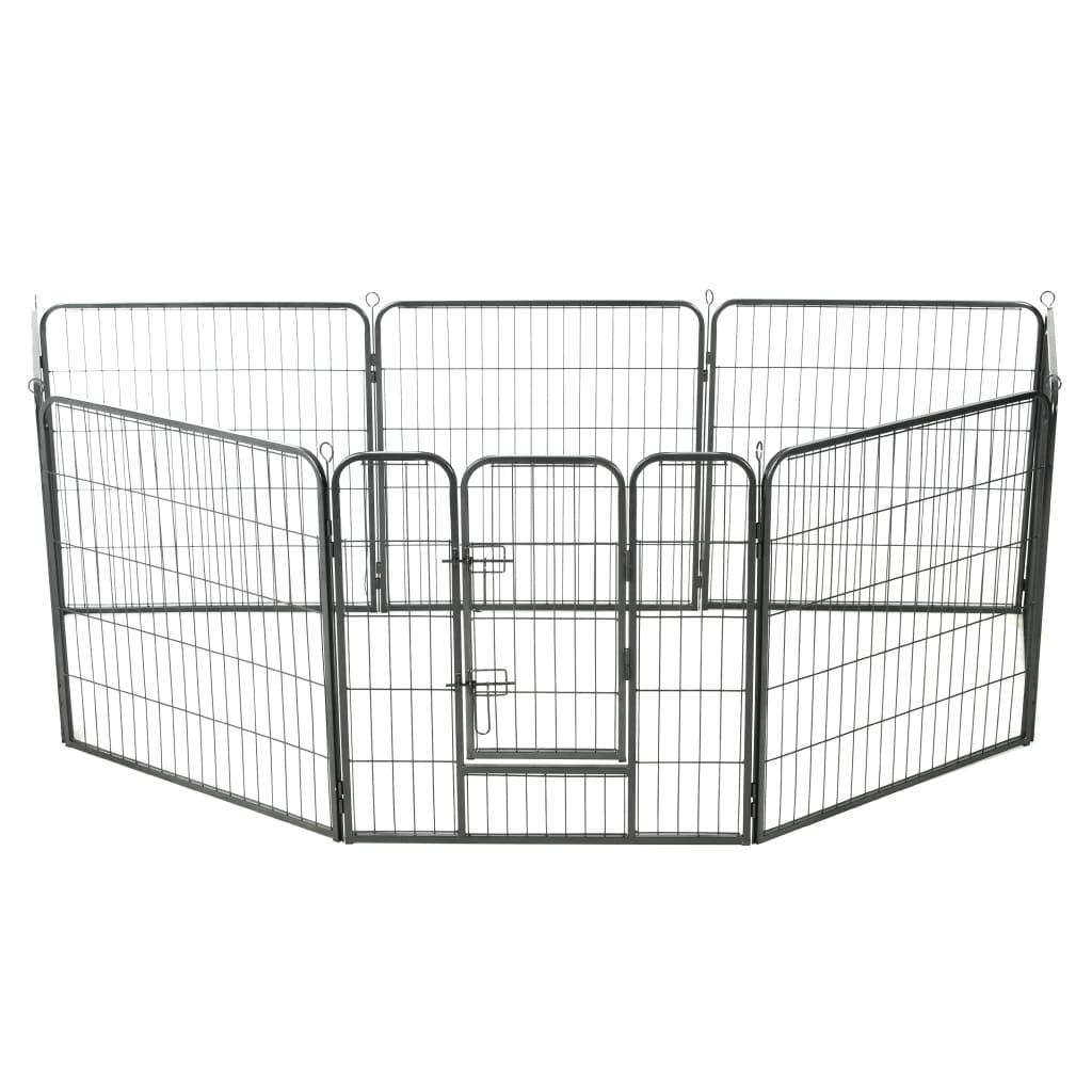 Dog Playpen 8 Panels Steel Black S