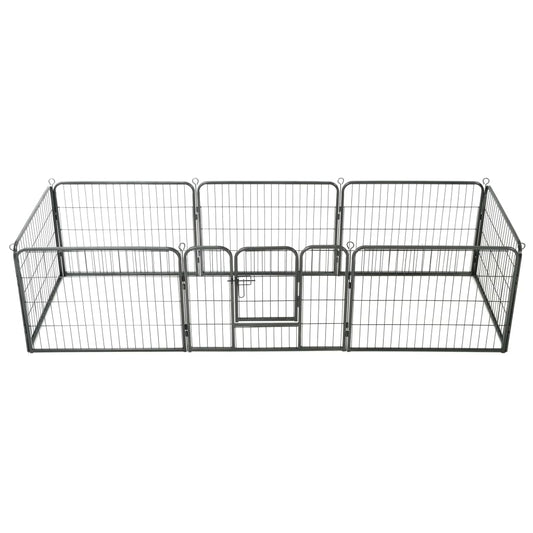 Dog Playpen 8 Panels Steel Black M