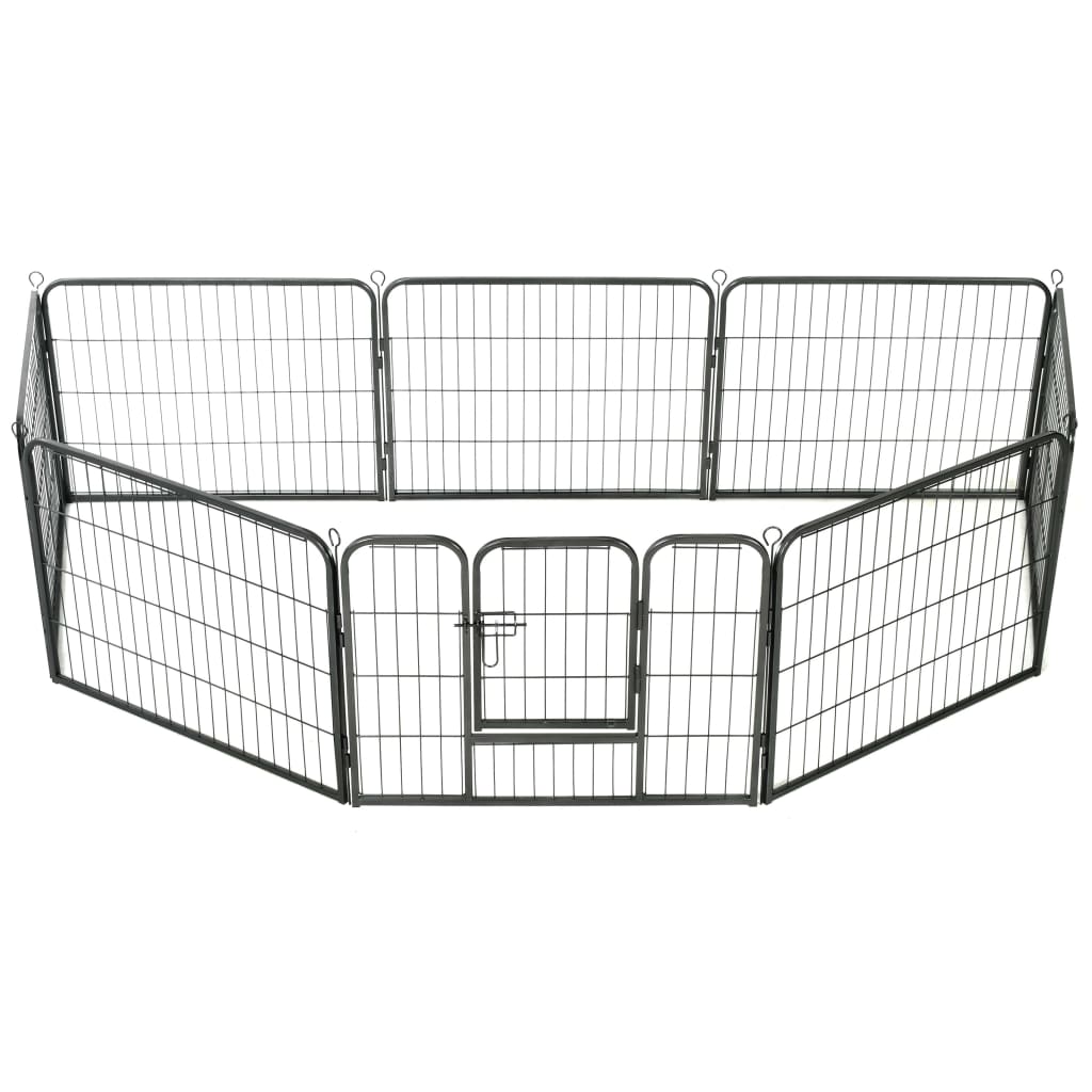 Dog Playpen 8 Panels Steel Black M