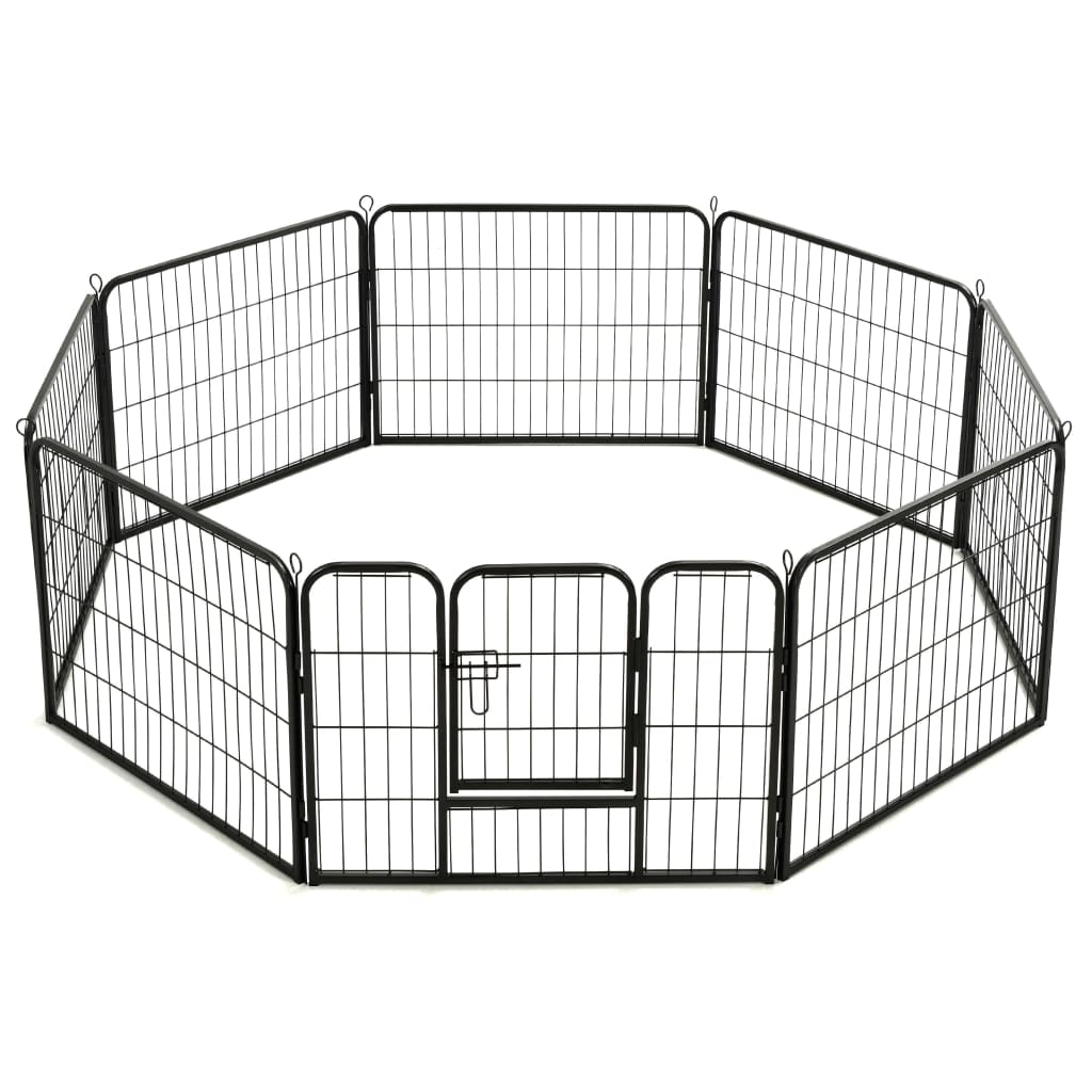 Dog Playpen 8 Panels Steel Black M