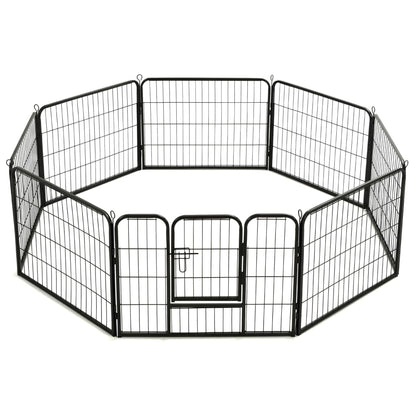 Dog Playpen 8 Panels Steel Black M