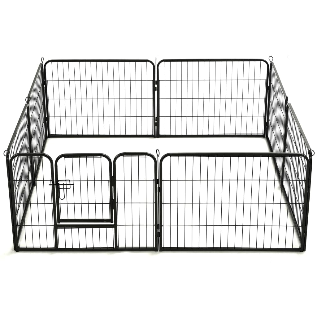 Dog Playpen 8 Panels Steel Black M