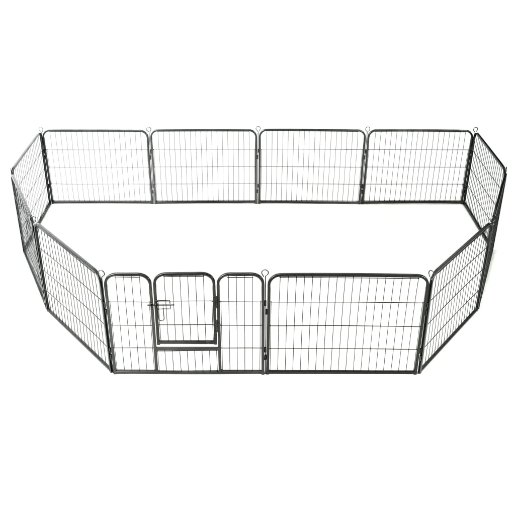 Dog Playpen 12 Panels Steel Black