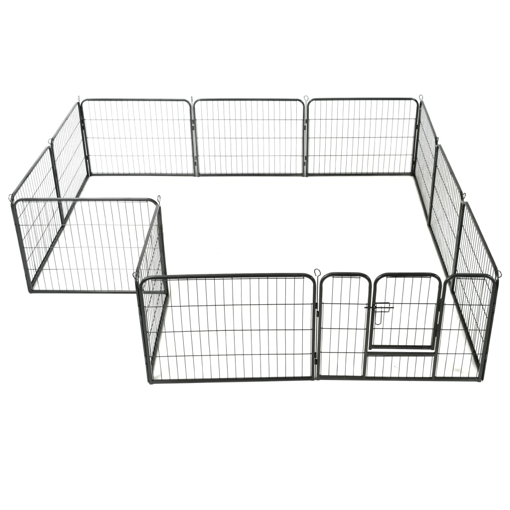 Dog Playpen 12 Panels Steel Black