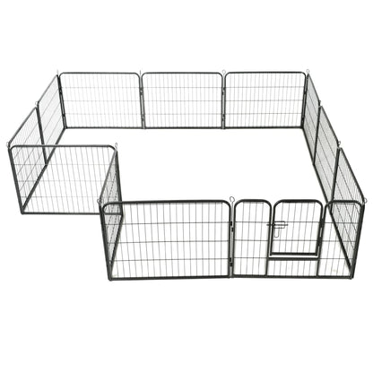 Dog Playpen 12 Panels Steel Black