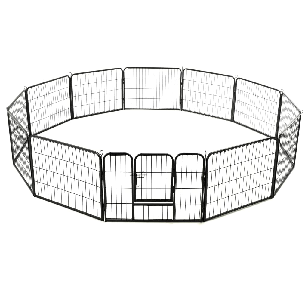 Dog Playpen 12 Panels Steel Black