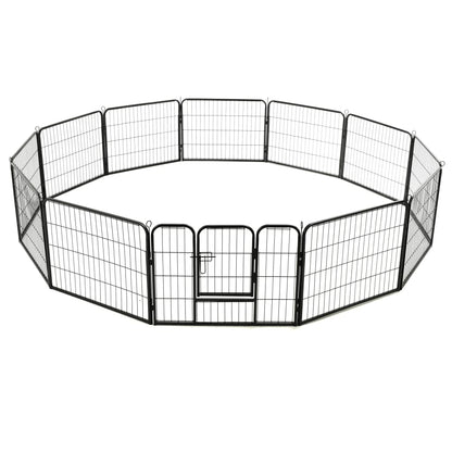 Dog Playpen 12 Panels Steel Black