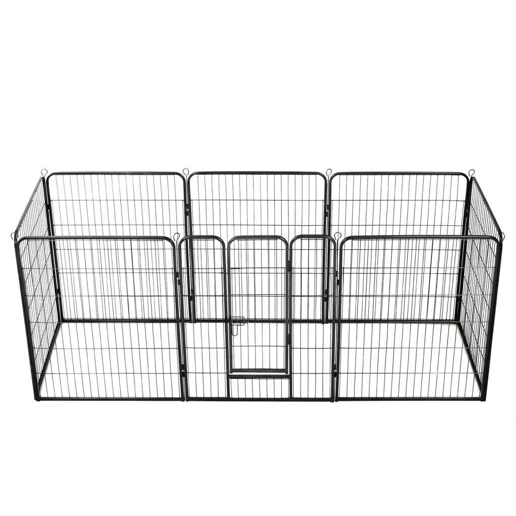 Dog Playpen 8 Panels Steel Black L