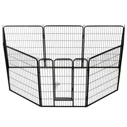 Dog Playpen 8 Panels Steel Black L