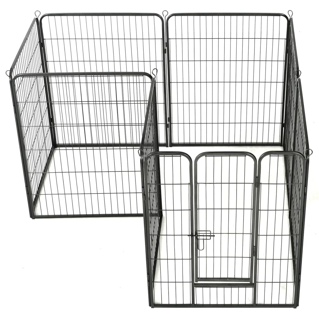 Dog Playpen 8 Panels Steel Black L