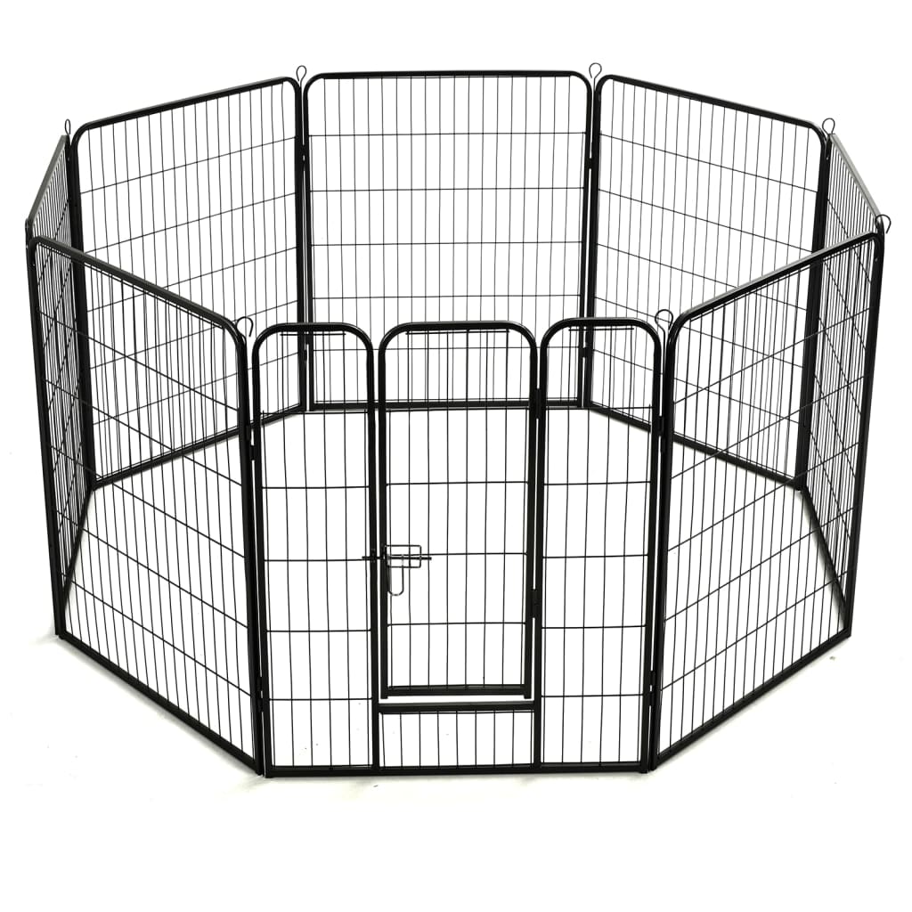Dog Playpen 8 Panels Steel Black L