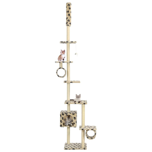 Cat Tree with Sisal Scratching Posts 260 cm Beige Paw Prints