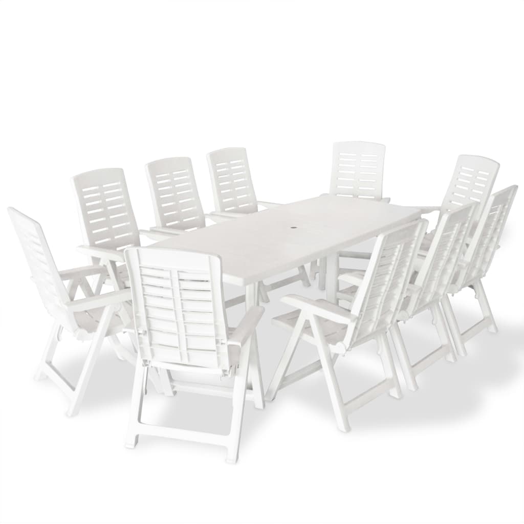 11 Piece Outdoor Dining Set Plastic White