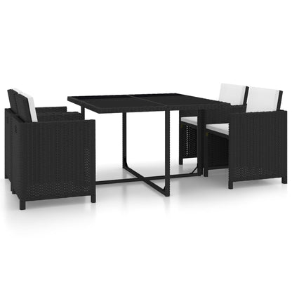 5 Piece Outdoor Dining Set with Cushions Poly Rattan Black - 109×109×74cm