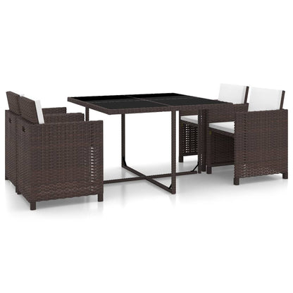 5 Piece Outdoor Dining Set with Cushions Poly Rattan Brown - 109×109×74cm