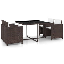 5 Piece Outdoor Dining Set with Cushions Poly Rattan Brown